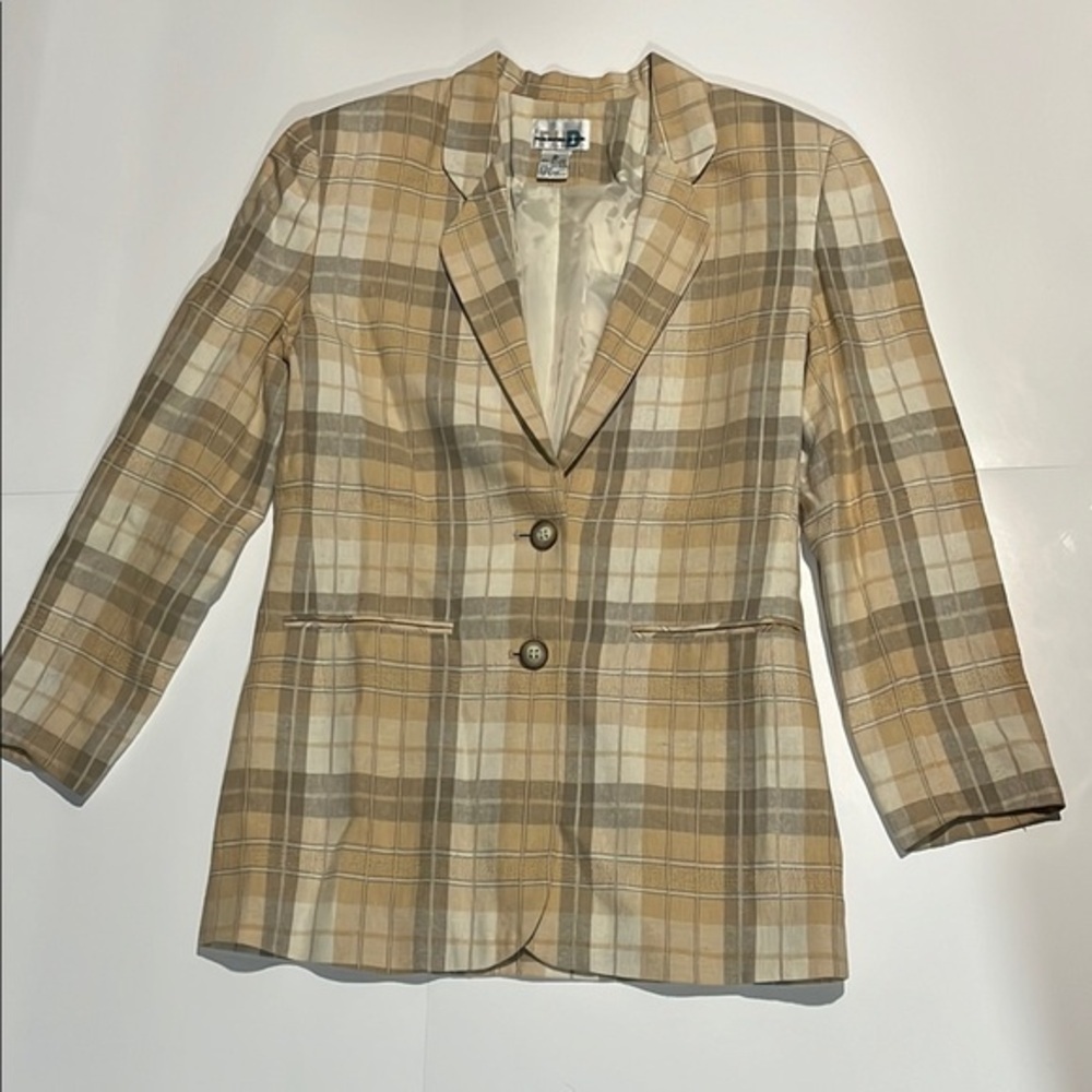 PHD Vintage Tan and Cream Blazer Classic Plaid Design